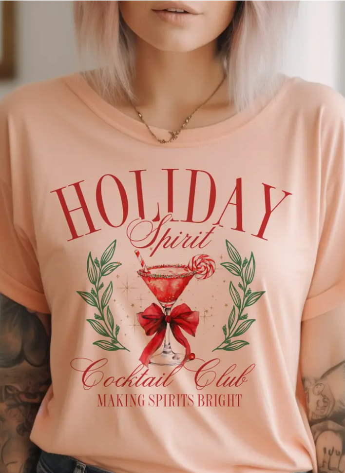 Holiday Spirits Peach Graphic Tee-Final Sale-Graphic Tees-refinery-The Silo Boutique, Women's Fashion Boutique Located in Warren and Grand Forks North Dakota