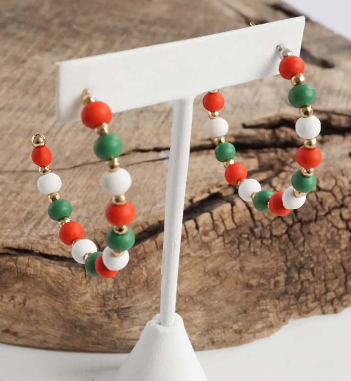 Red and Green Wood Hoop Earrings-Bracelets-Fair-The Silo Boutique, Women's Fashion Boutique Located in Warren and Grand Forks North Dakota