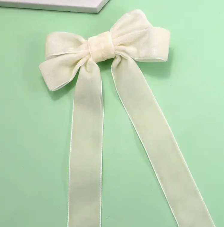 Ivory Velvet Bow-Hair Accessories-wall to wall-The Silo Boutique, Women's Fashion Boutique Located in Warren and Grand Forks North Dakota