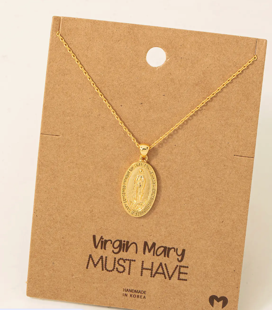 Virgin Mary Necklace-Gold-Necklaces-Fame-The Silo Boutique, Women's Fashion Boutique Located in Warren and Grand Forks North Dakota