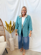 Maya Blue Linen Blazer-Final Sale-Blazers-allie Rose-The Silo Boutique, Women's Fashion Boutique Located in Warren and Grand Forks North Dakota