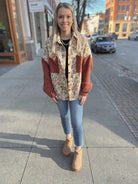 Brick Floral Combo Button Down Shirt-Final Sale Online Only-Sweaters-pol-The Silo Boutique, Women's Fashion Boutique Located in Warren and Grand Forks North Dakota