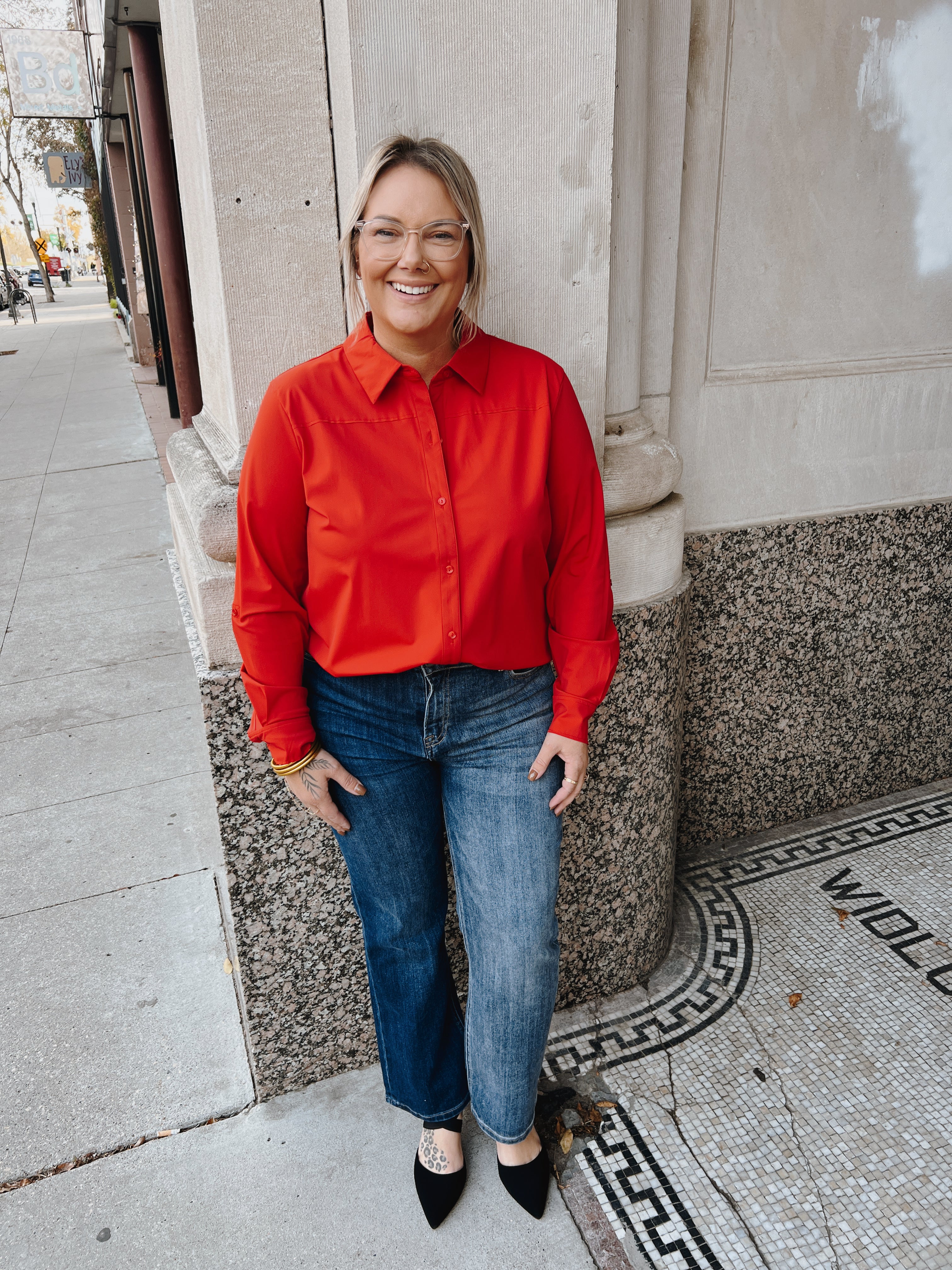 Lysse Persian Roll Tab Button Down Russet Top-Final Sale Online Only-Long Sleeves-lysse-The Silo Boutique, Women's Fashion Boutique Located in Warren and Grand Forks North Dakota