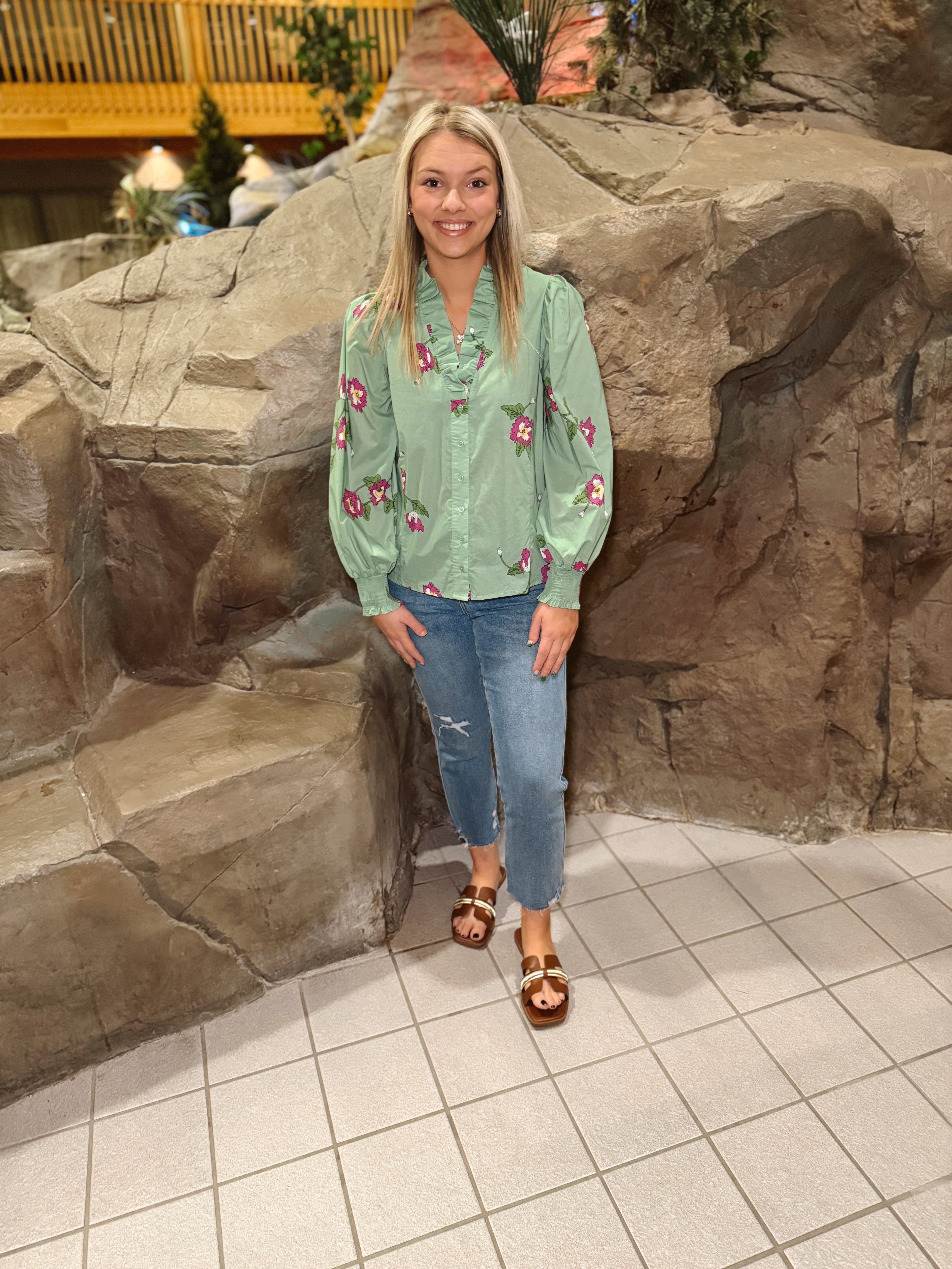 Apple Green Floral Top-Final Sale-Long Sleeve Tops-entro-The Silo Boutique, Women's Fashion Boutique Located in Warren and Grand Forks North Dakota