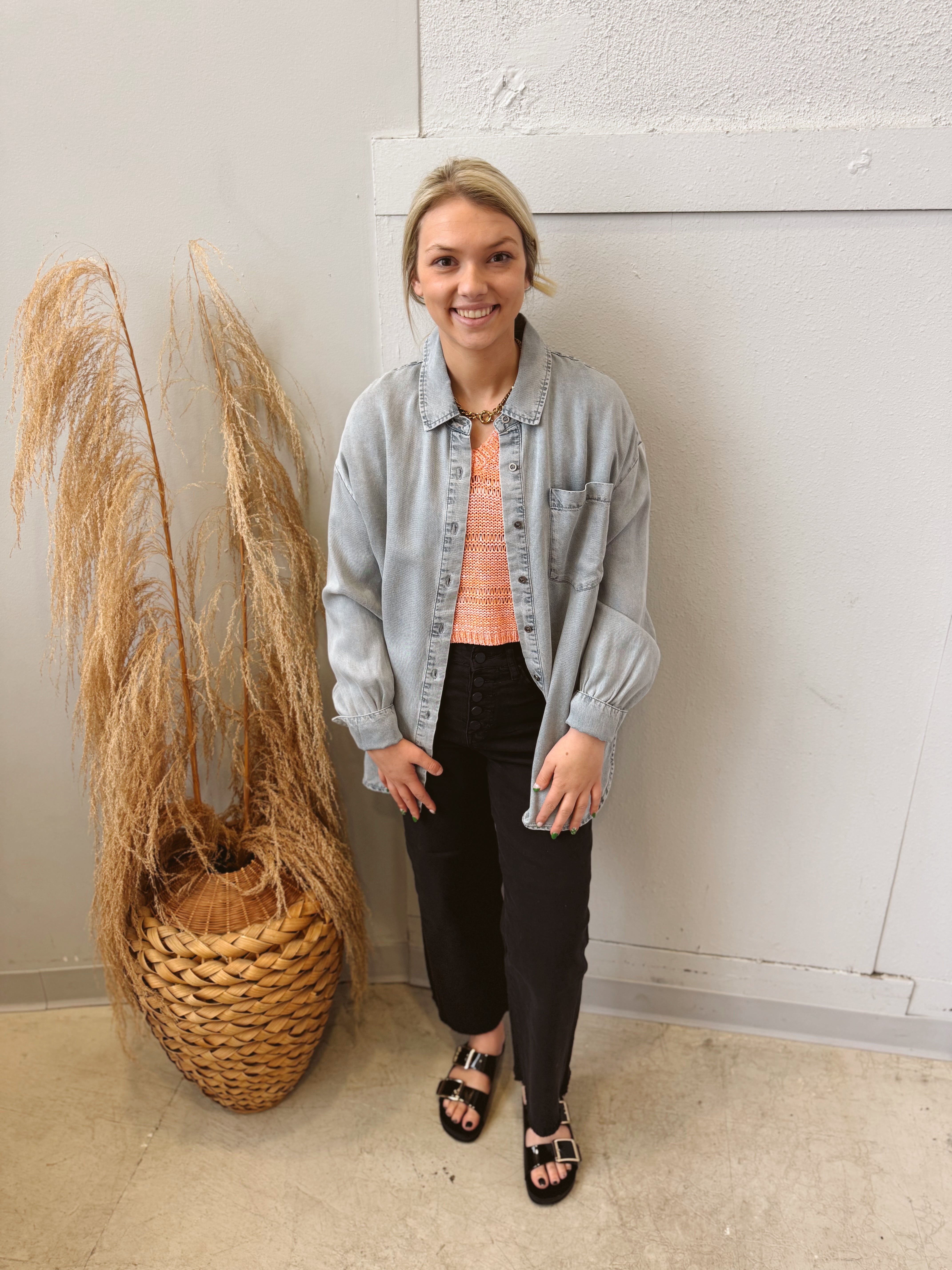 Tencel Oversized Denim Top-Final Sale-Long Sleeve Tops-mystree-The Silo Boutique, Women's Fashion Boutique Located in Warren and Grand Forks North Dakota