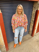 Flower Pink V Neck Top-Final Sale Online Only-Short Sleeve Tops-entro-The Silo Boutique, Women's Fashion Boutique Located in Warren and Grand Forks North Dakota