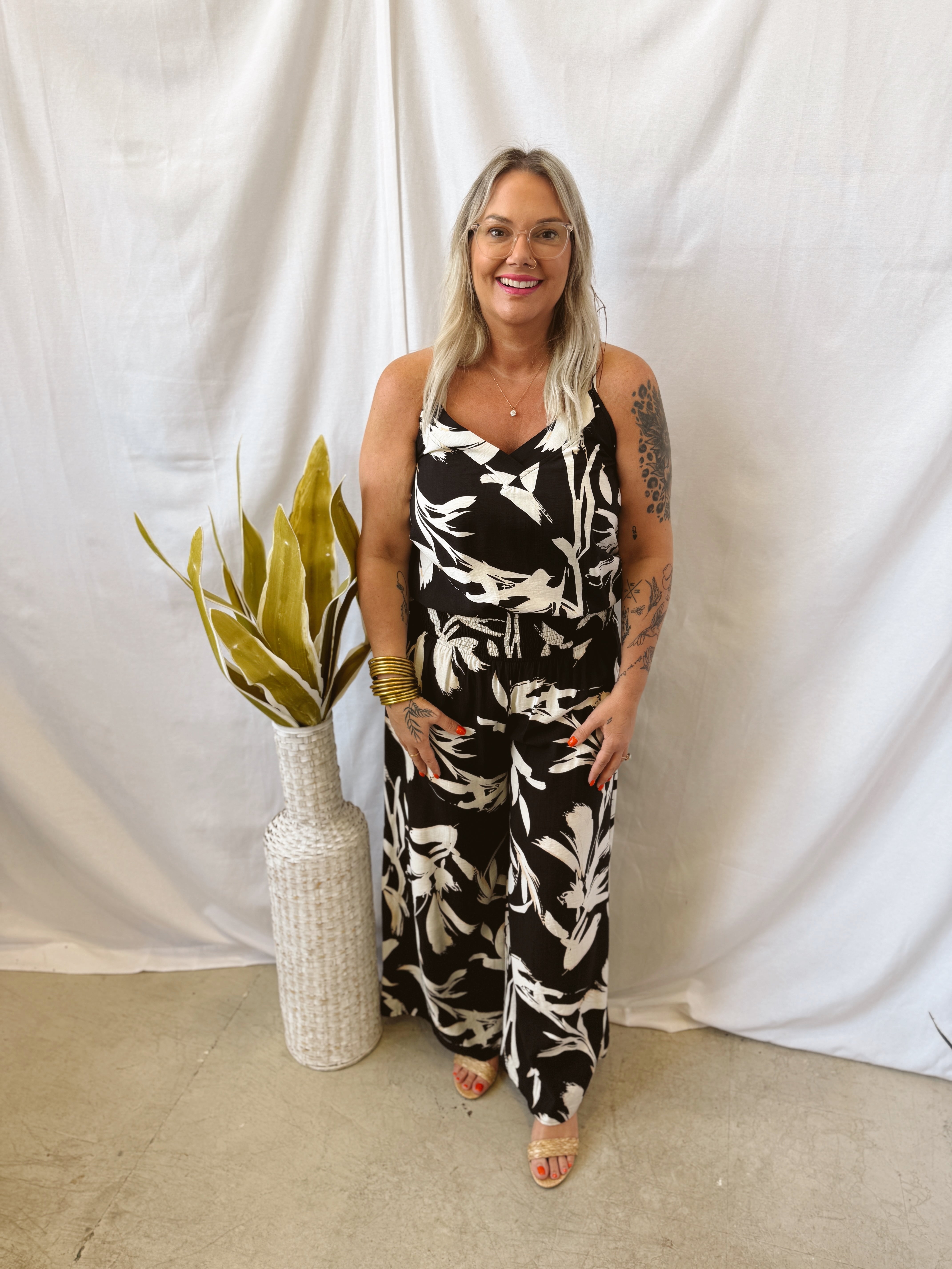 Black Tropical Floral Tank Top-Tank Tops-staccato-The Silo Boutique, Women's Fashion Boutique Located in Warren and Grand Forks North Dakota