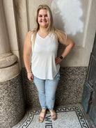 Vivian Zen V Neck Ivory Tank-Tank Tops-Zenana-The Silo Boutique, Women's Fashion Boutique Located in Warren and Grand Forks North Dakota