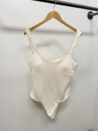 Cream Stretchy Textured Bodysuit-Bodysuits-heyson-The Silo Boutique, Women's Fashion Boutique Located in Warren and Grand Forks North Dakota