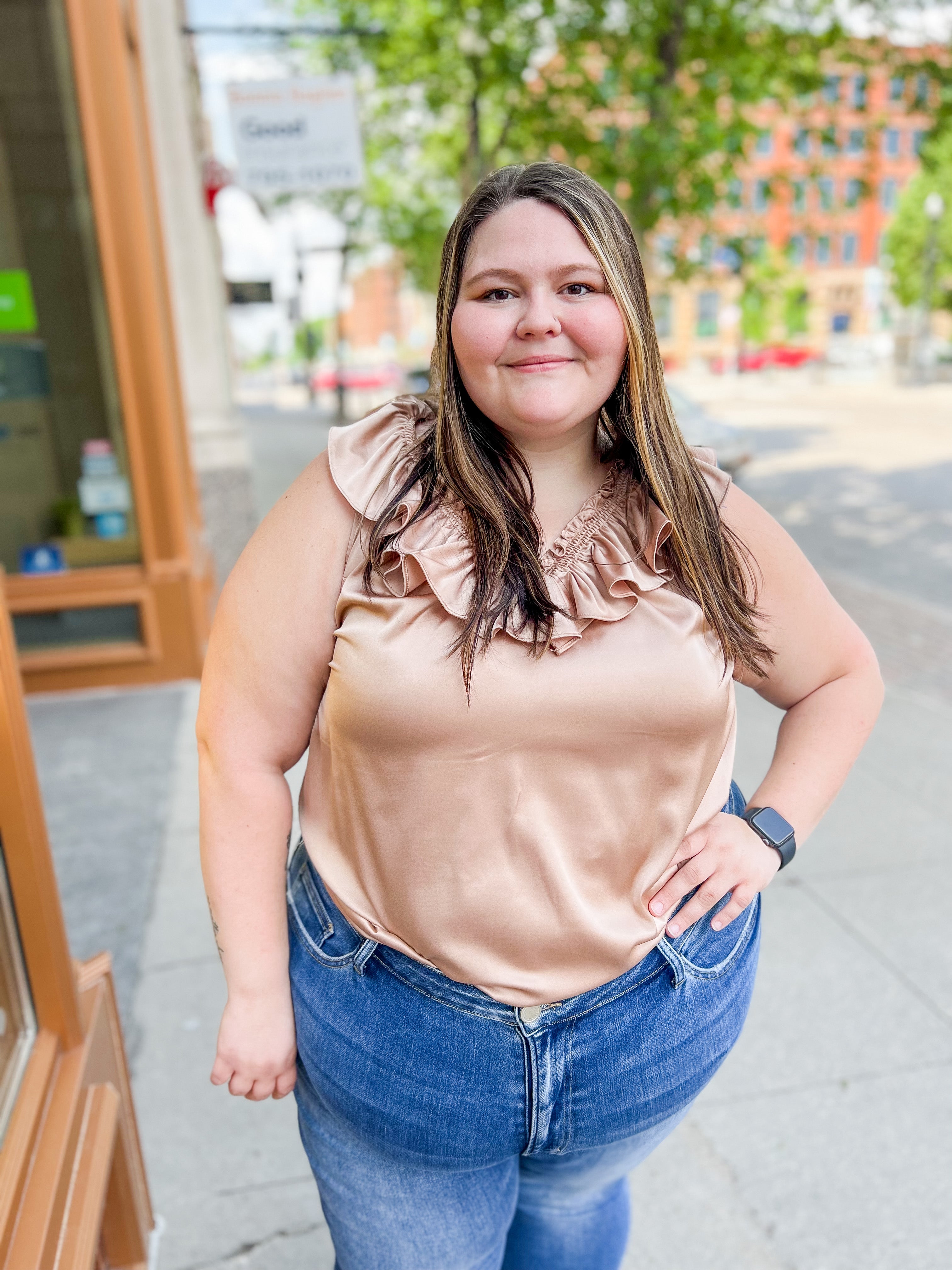 Champagne Silk Top-Final Sale Online Only-Long Sleeves-first love-The Silo Boutique, Women's Fashion Boutique Located in Warren and Grand Forks North Dakota