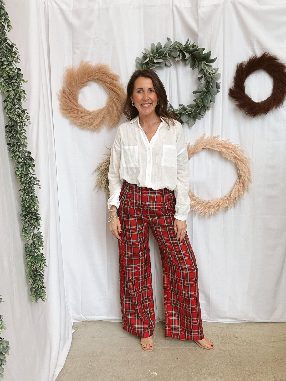 Tartan Plaid Pants-Red-Blazers-skies are blue-The Silo Boutique, Women's Fashion Boutique Located in Warren and Grand Forks North Dakota
