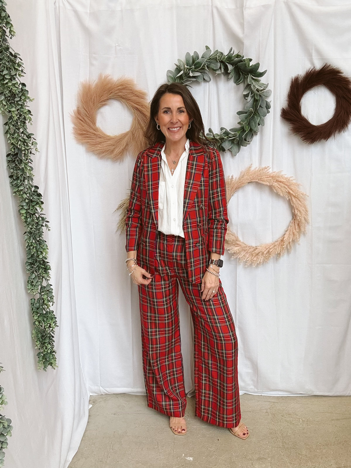 Tartan Plaid Pants-Red-Blazers-skies are blue-The Silo Boutique, Women's Fashion Boutique Located in Warren and Grand Forks North Dakota