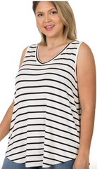 Val Zen White Black Striped Tank-Final Sale Online Only-Tank Tops-Zenana-The Silo Boutique, Women's Fashion Boutique Located in Warren and Grand Forks North Dakota